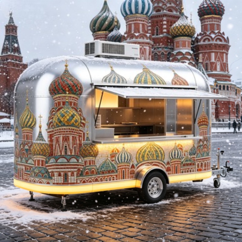 Food Snacks Delivery - รถขายไอศกรีมขนาดเล็กพร้อมครัวครบชุด รถพ่วงขายอาหารเคลื่อนที่ ระบบทำความเย็นสำหรับส่งอาหาร ได้รับการรับรองมาตรฐาน CE