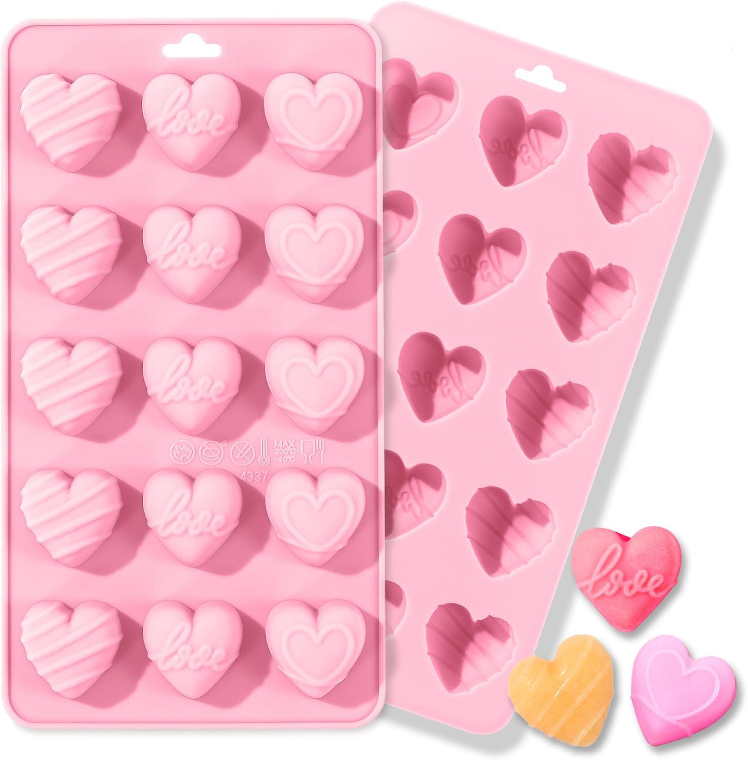 Gummy Candy - แม่พิมพ์ซิลิโคนรูปหัวใจ, แม่พิมพ์ช็อกโกแลตรูปหัวใจ 15 ช่อง, แม่พิมพ์เกรดอาหารไม่ติดกระทะ สำหรับทำขนมหวาน,