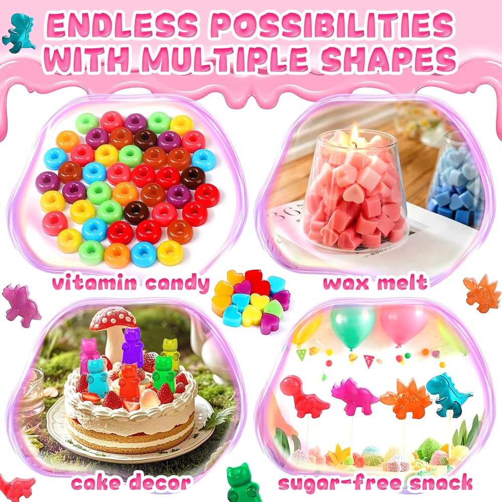 Gummy Candy - แม่พิมพ์ช็อกโกแลตเยลลี่รูปหัวใจ, แม่พิมพ์เยลลี่ขนาดเล็กพร้อมหลอดหยด 2 ชิ้น, แม่พิมพ์ซิลิโคนเกรดอาหารไม่ติด, แม่พิมพ์อบขนม
