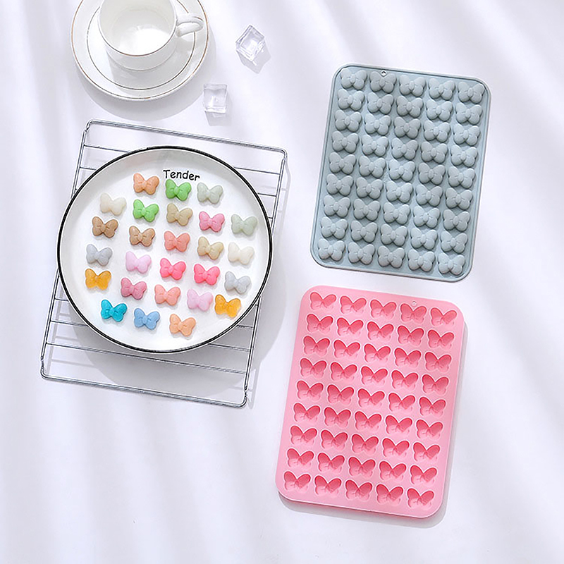 Gummy Candy - 1ชิ้น45-โพรงแม่พิมพ์ขนมแม่พิมพ์ซิลิโคนผูกผีเสื้อไม่ติดสำหรับทำขนมเยลลี่ช็อคโกแลตถาดน้ำแข็ง1ชิ้น