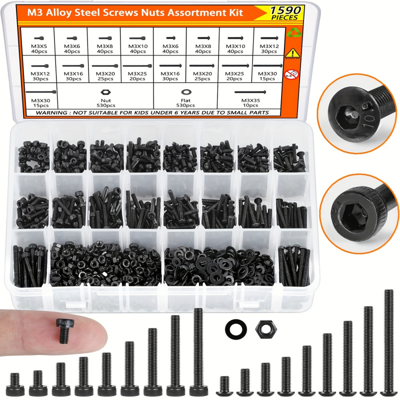 Nuts Mix - 1590 ชิ้น M3 สกรู Assortment Kit