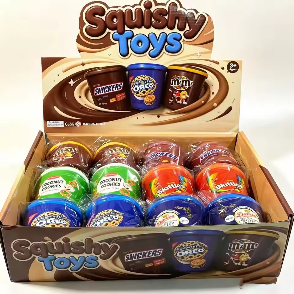 Chocolate Snack - สินค้าขายดี ถังขนมจำลองขนาดเล็กน่ารัก จี้ดนตรีบีบได้ คืนตัวช้า ซิลิโคนนุ่ม คลายเครียด