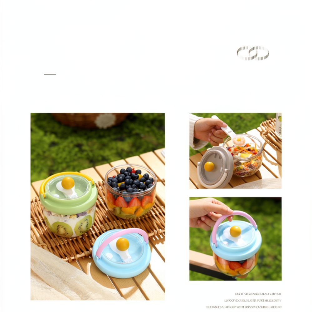 Healthy Snacks Food - กล่องสลัดพกพาสไตล์อินส์ พร้อมหูหิ้ว กล่องอาหารเข้าไมโครเวฟได้ สำหรับออฟฟิศ โรงเรียน เดินทาง