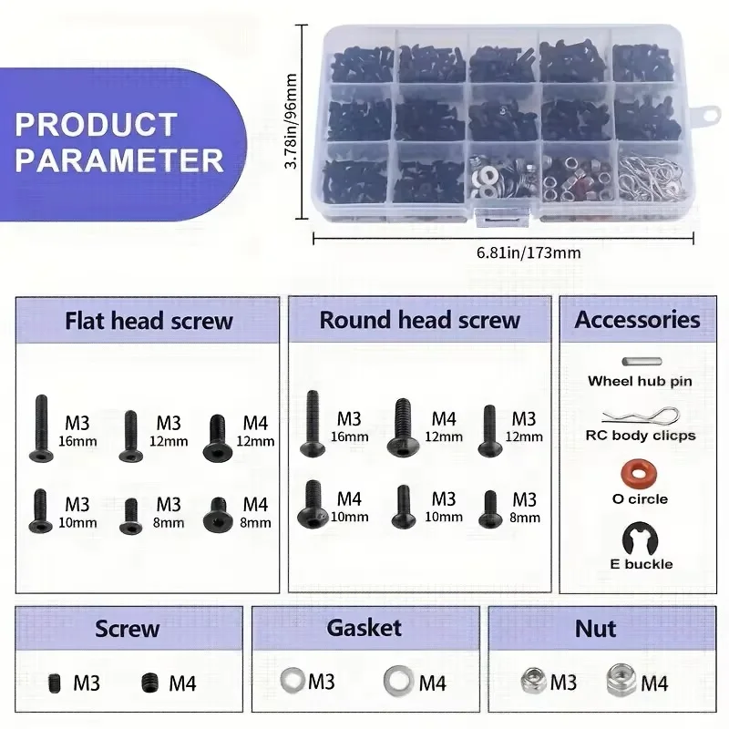 ชุดสกรู RC อเนกประสงค์ 520 ชิ้ - Nuts Mix บทวิจารณ์และราคา